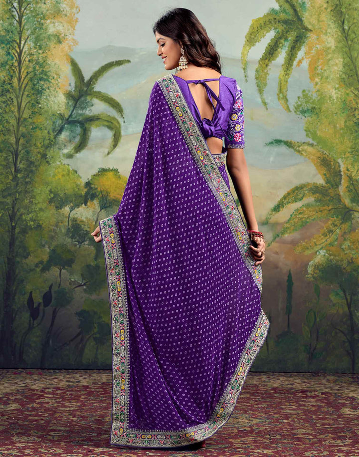Party Wear Violet Color Bandhani Silk Saree