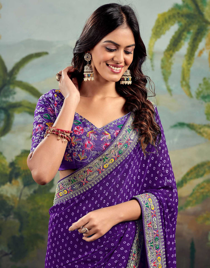 Party Wear Violet Color Bandhani Silk Saree