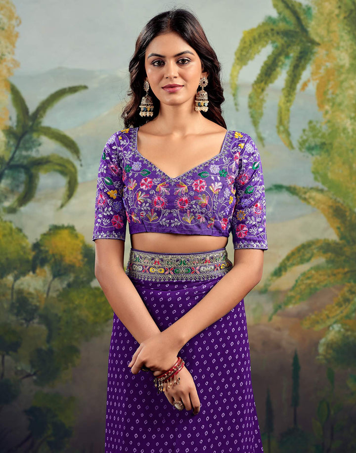 Party Wear Violet Color Bandhani Silk Saree