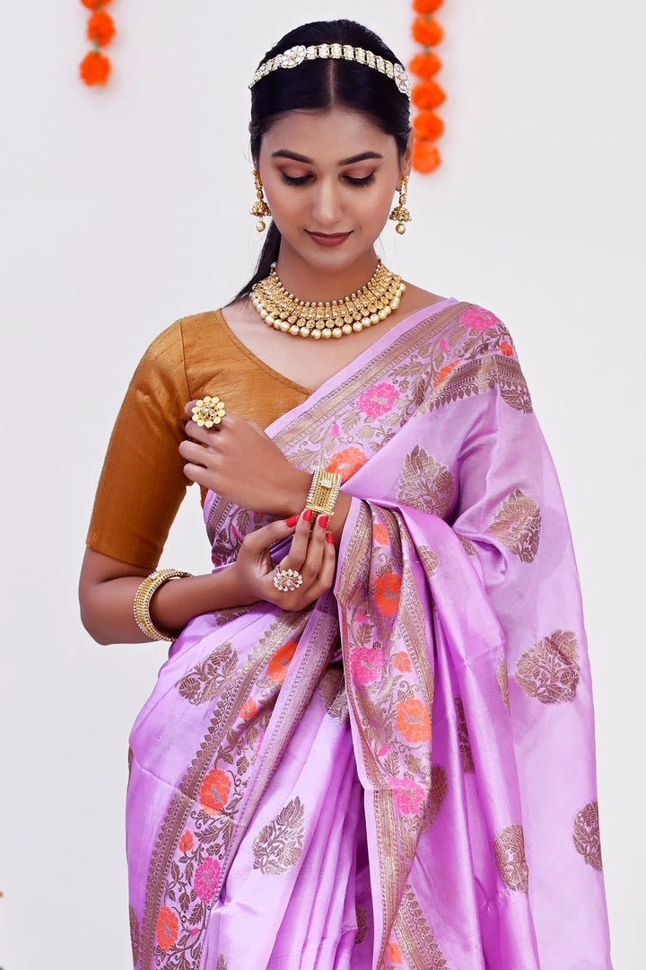 Reception Wear Mauve Color Banarasi Saree