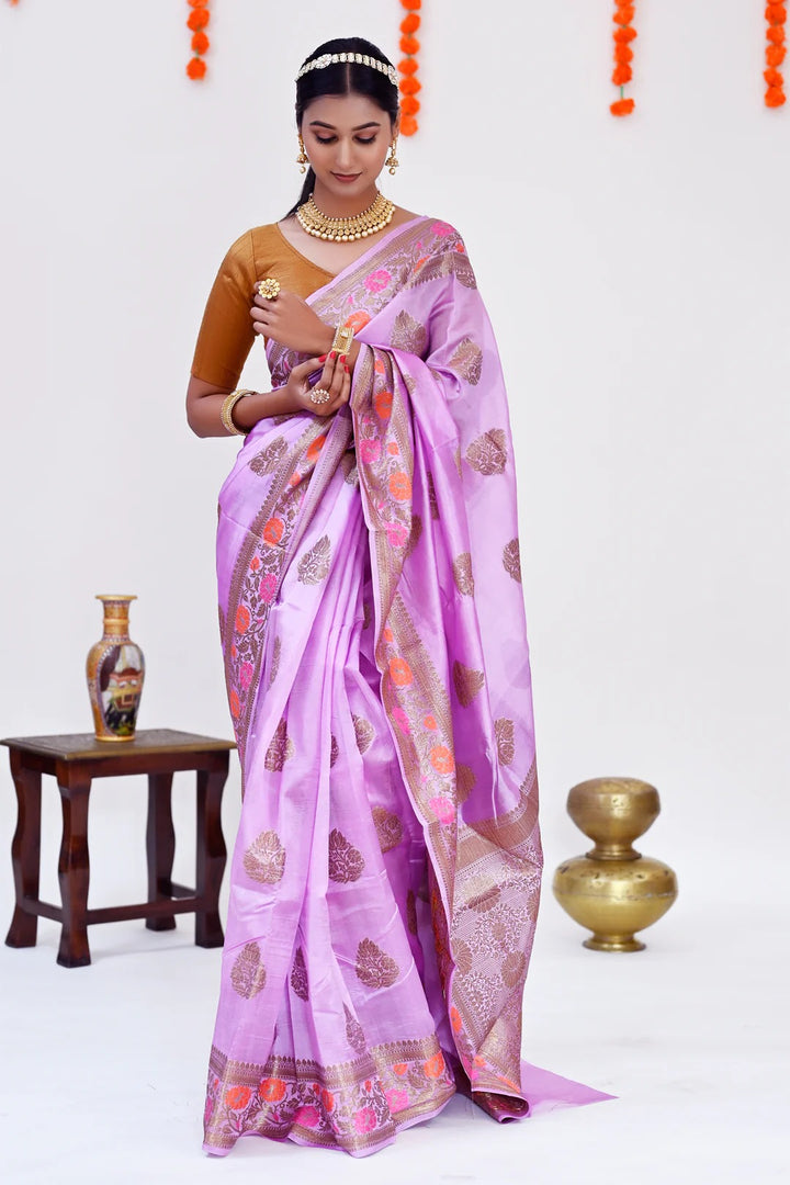 Reception Wear Mauve Color Banarasi Saree
