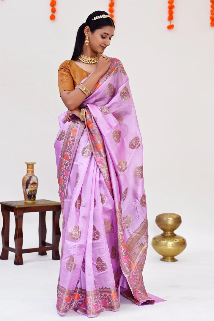 Reception Wear Mauve Color Banarasi Saree