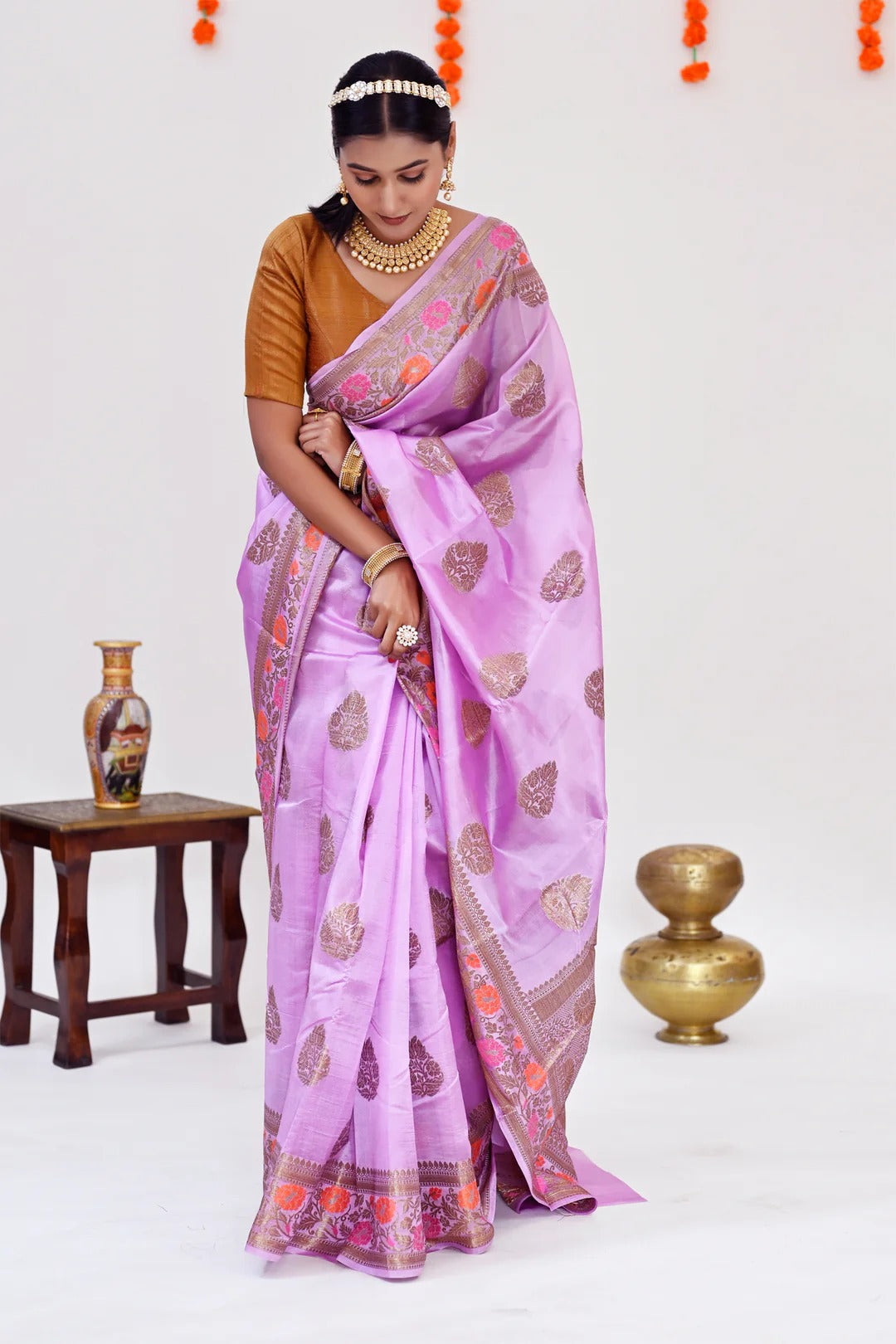 Reception Wear Mauve Color Banarasi Saree