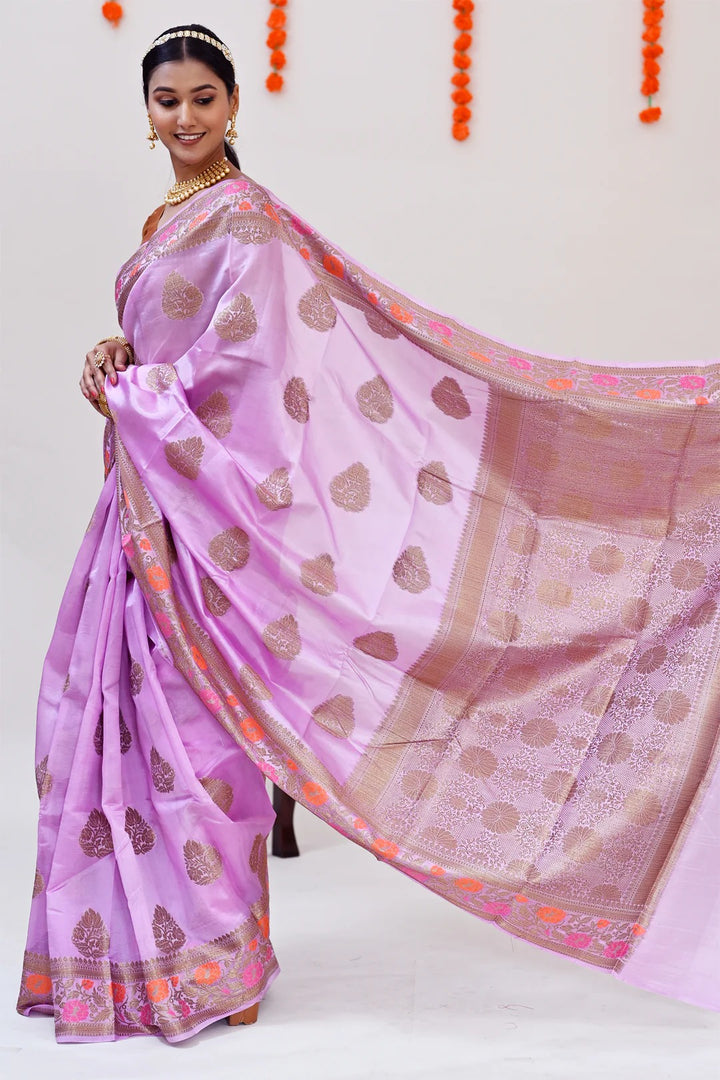 Reception Wear Mauve Color Banarasi Saree