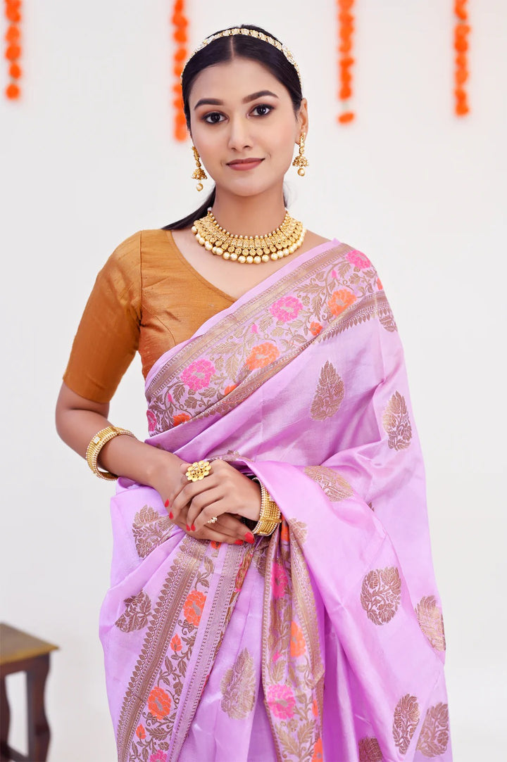 Reception Wear Mauve Color Banarasi Saree