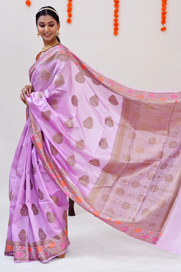 Reception Wear Mauve Color Banarasi Saree