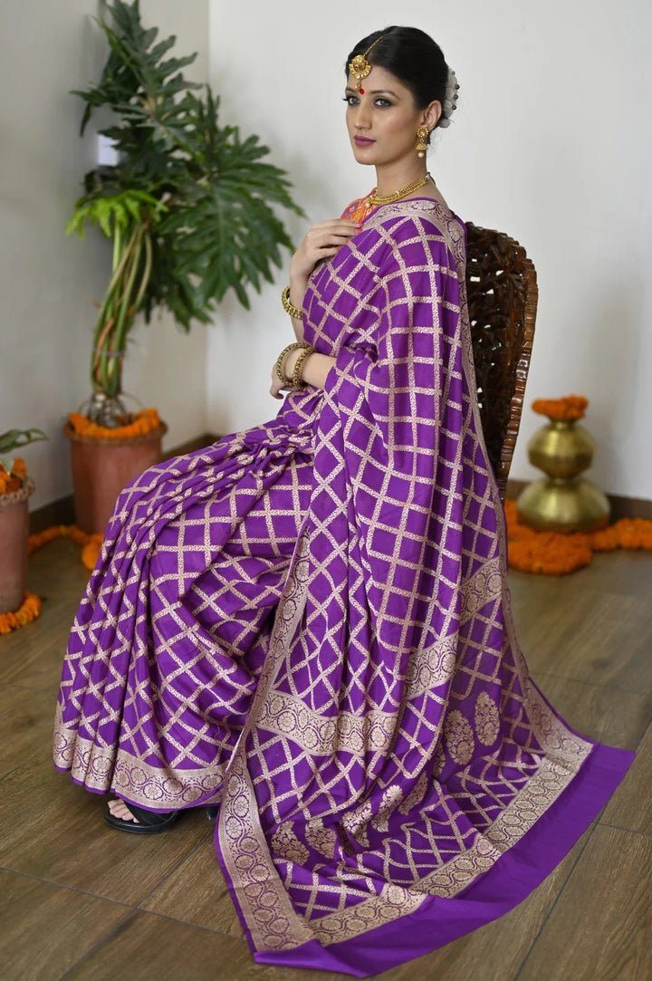 Reception Wear Purple Color Banarasi Saree with Rich Zari