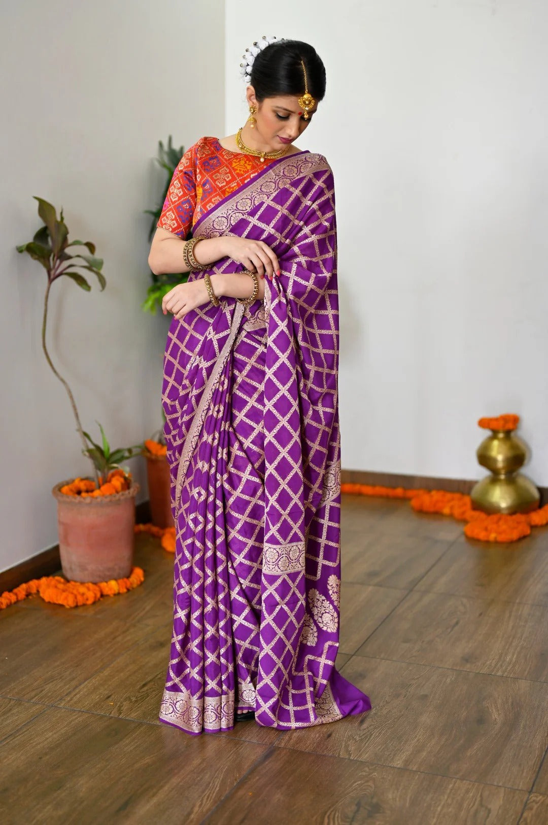 Reception Wear Purple Color Banarasi Saree with Rich Zari