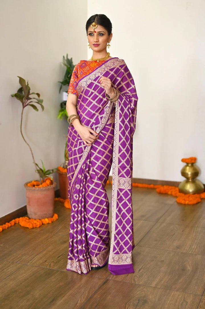Reception Wear Purple Color Banarasi Saree with Rich Zari