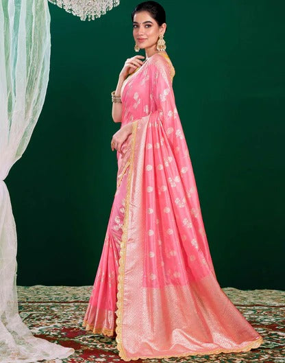 Wedding Wear Baby Pink Color Banarasi Silk Saree