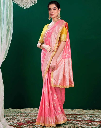 Wedding Wear Baby Pink Color Banarasi Silk Saree