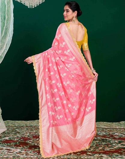 Wedding Wear Baby Pink Color Banarasi Silk Saree