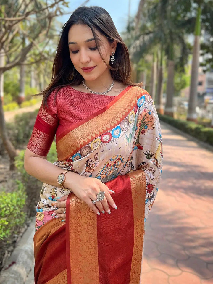 Wedding Wear Beige Color Banarasi Soft Silk Saree