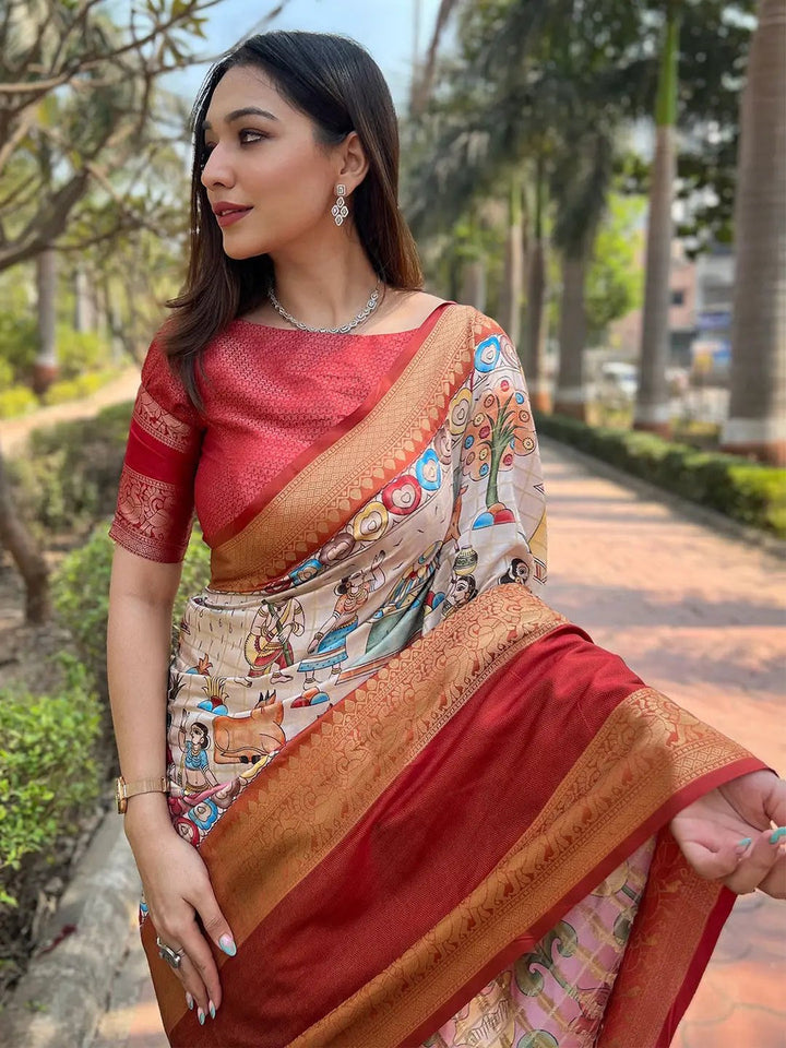 Wedding Wear Beige Color Banarasi Soft Silk Saree