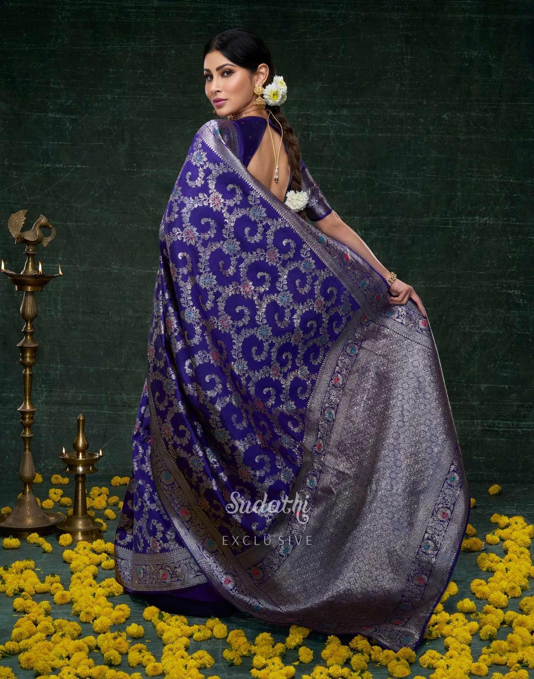 Wedding Wear Blue Color Banarasi Saree