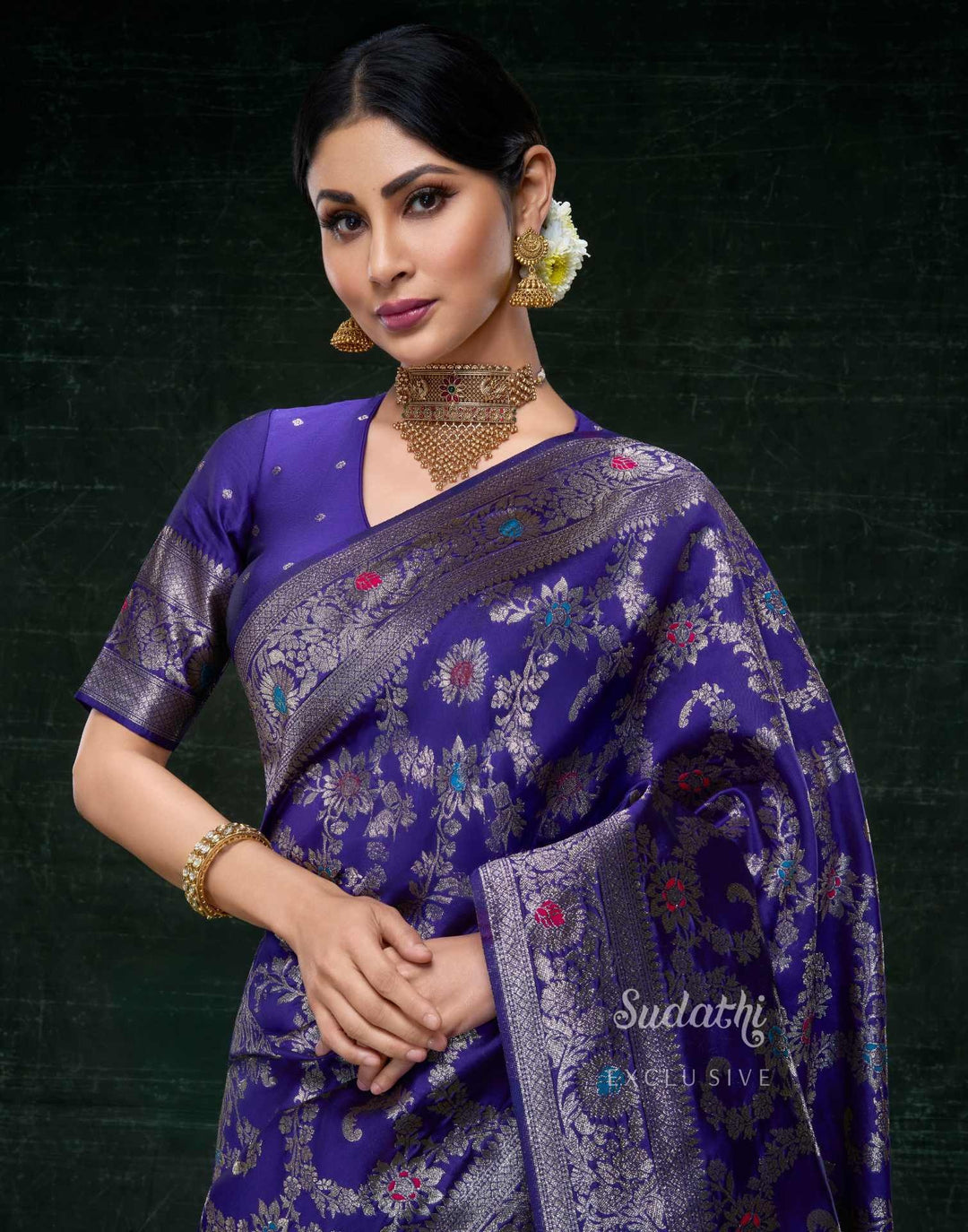 Wedding Wear Blue Color Banarasi Saree