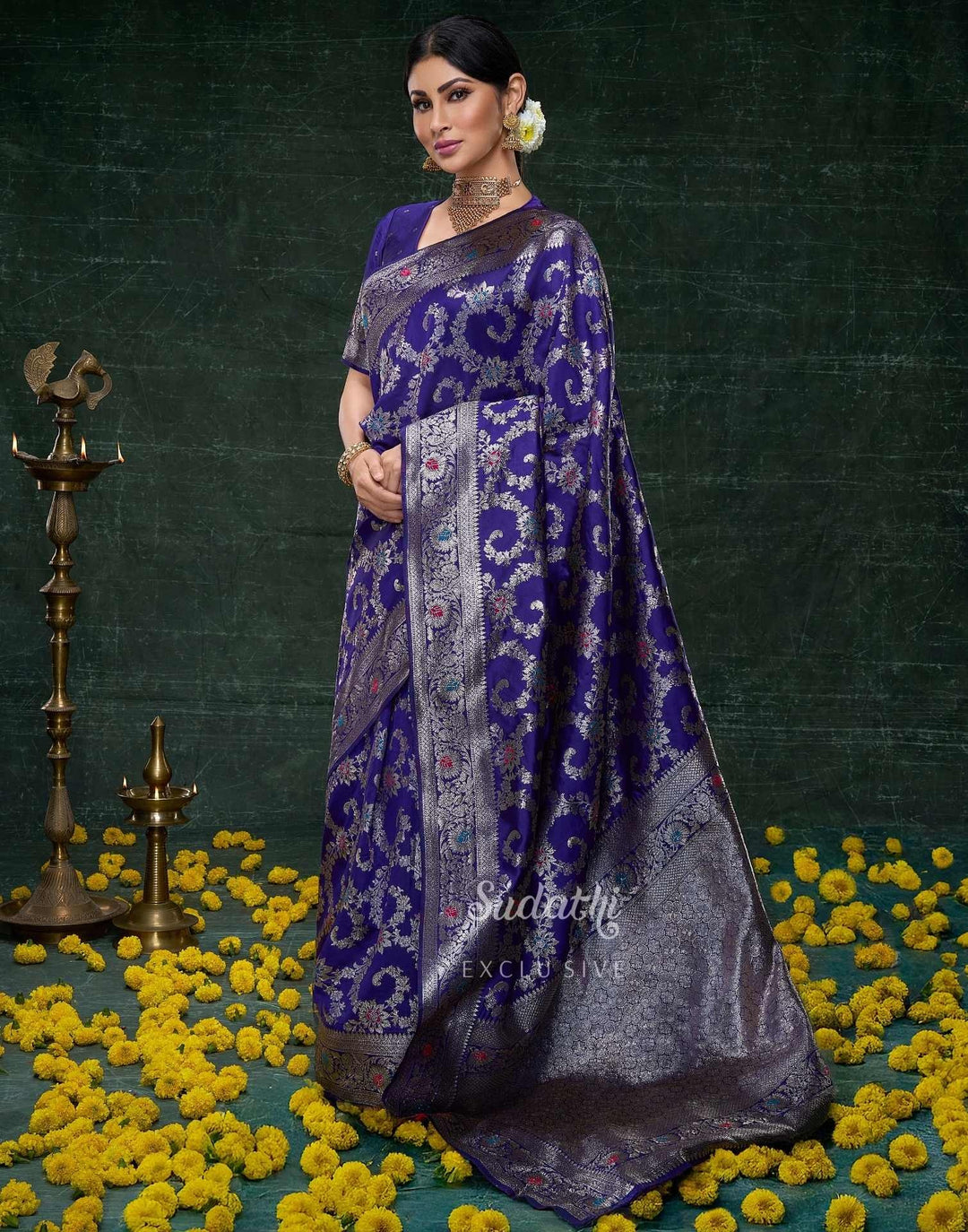 Wedding Wear Blue Color Banarasi Saree