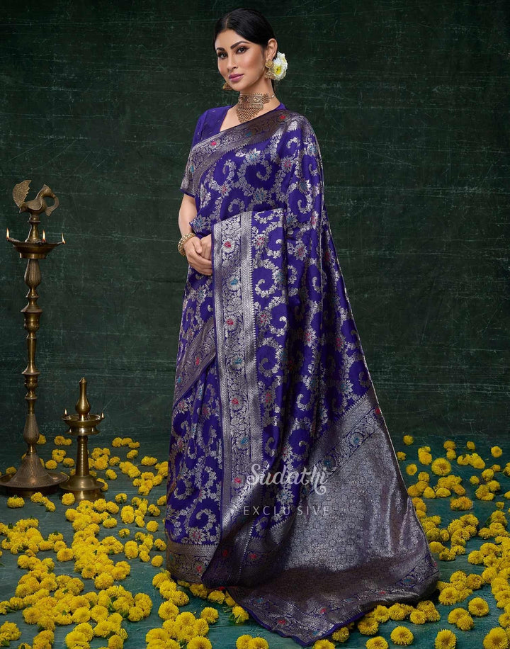 Wedding Wear Blue Color Banarasi Saree