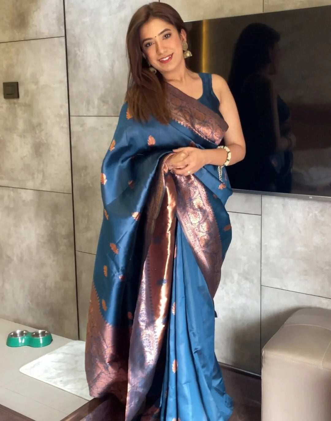 Wedding Wear Blue Color Banarasi Silk Woven Saree