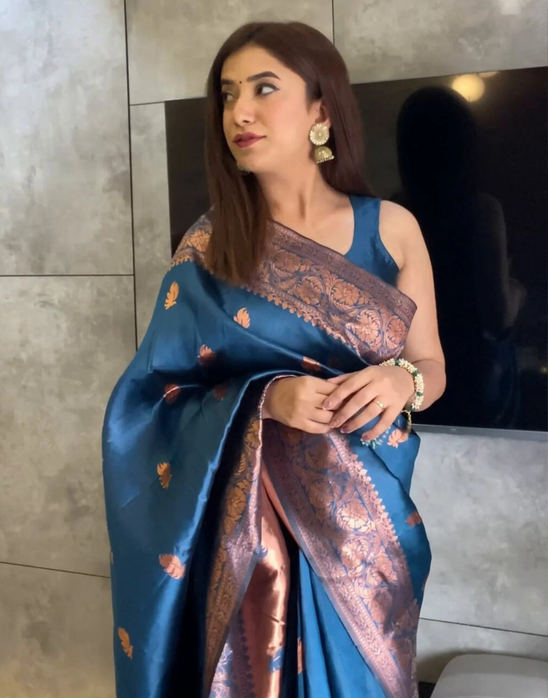Wedding Wear Blue Color Banarasi Silk Woven Saree
