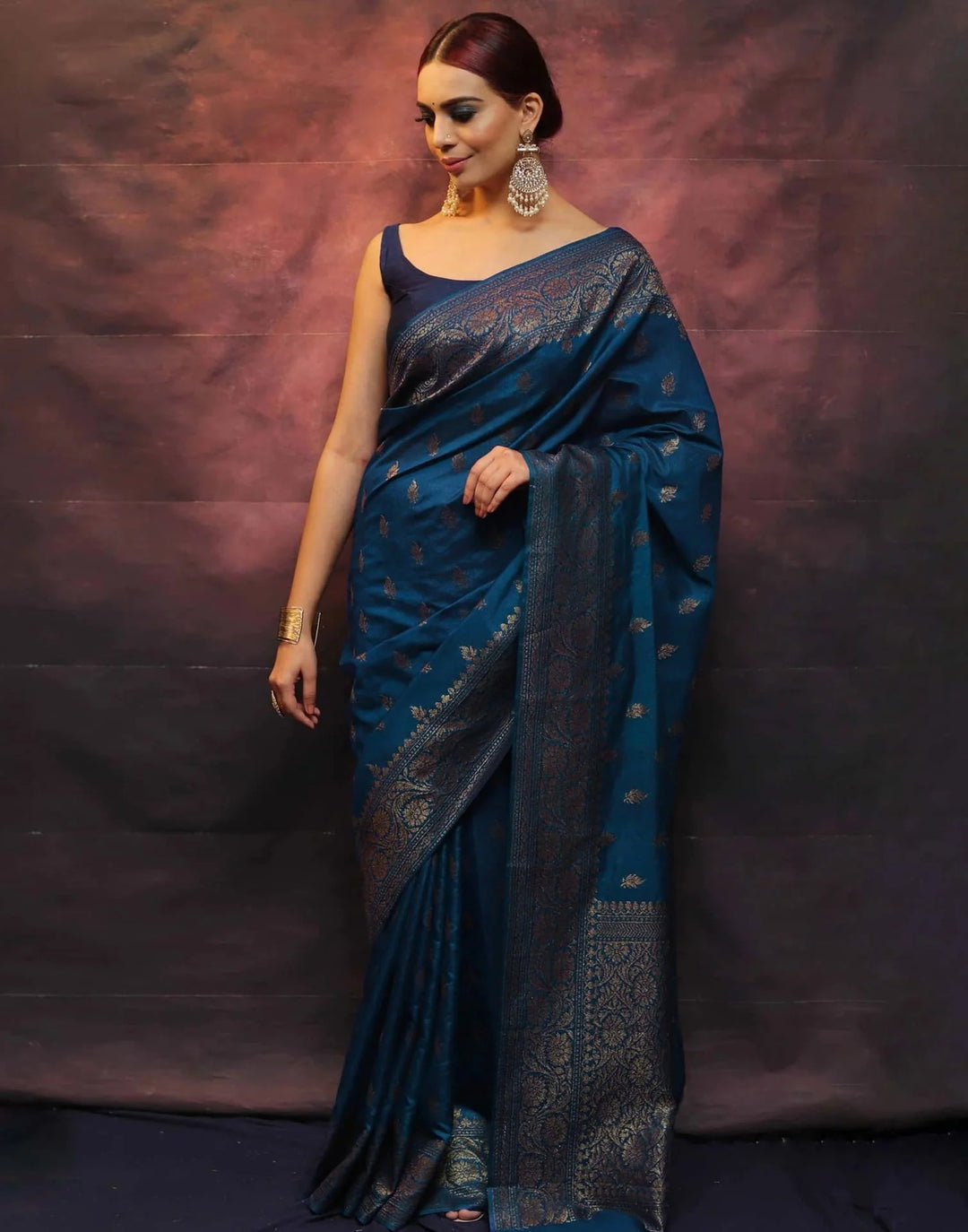 Wedding Wear Blue Color Banarasi Silk Woven Saree