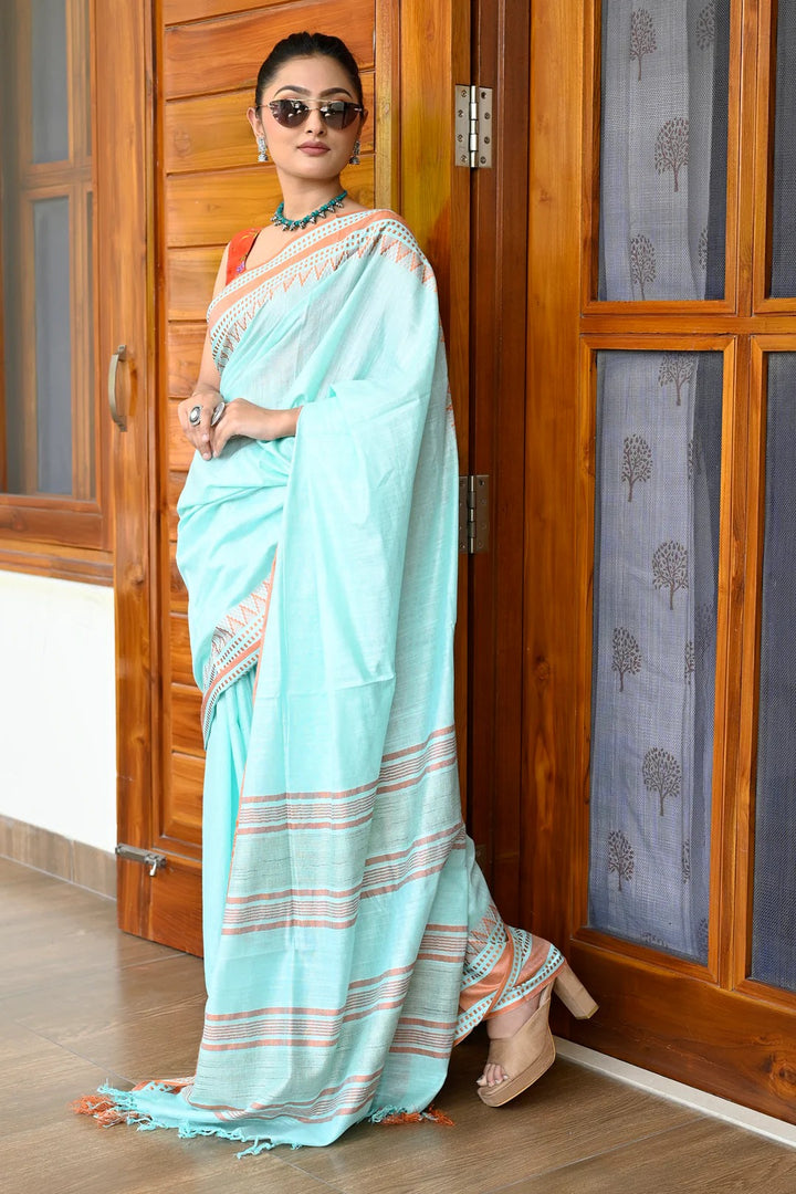 Wedding Wear Blue Color Maheshwari Handloom Saree
