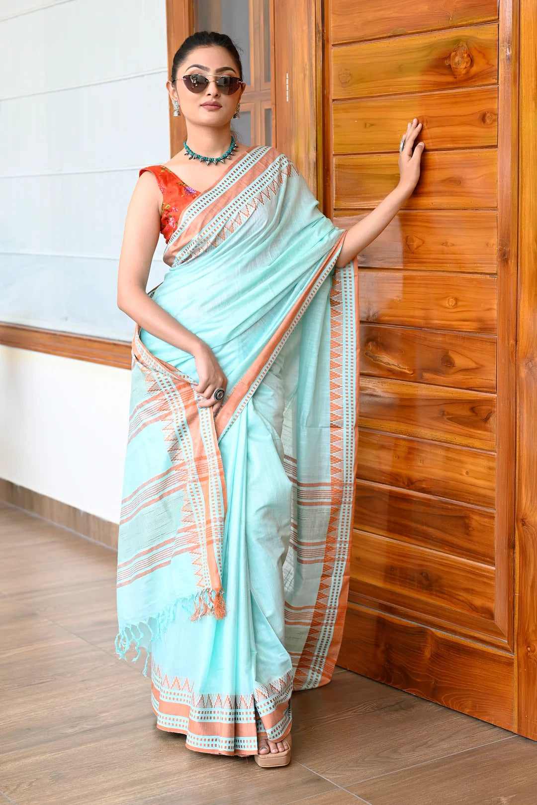 Wedding Wear Blue Color Maheshwari Handloom Saree