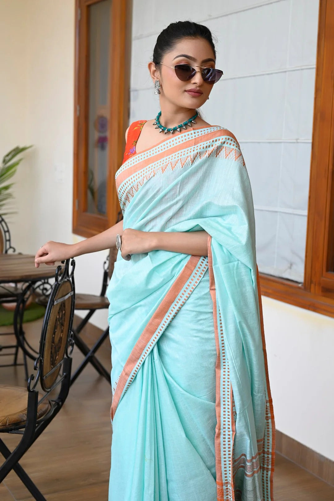 Wedding Wear Blue Color Maheshwari Handloom Saree