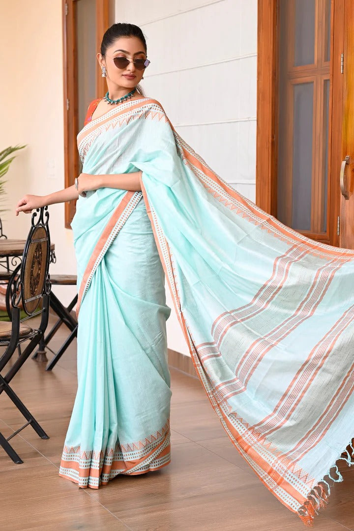 Wedding Wear Blue Color Maheshwari Handloom Saree