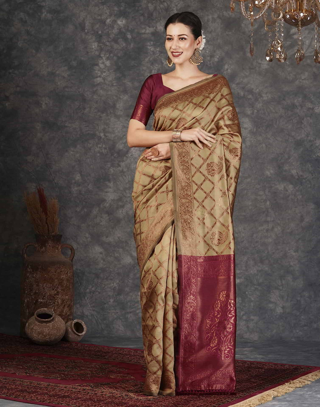 Wedding Wear Brown Color Banarasi Silk Woven Saree With Tassels