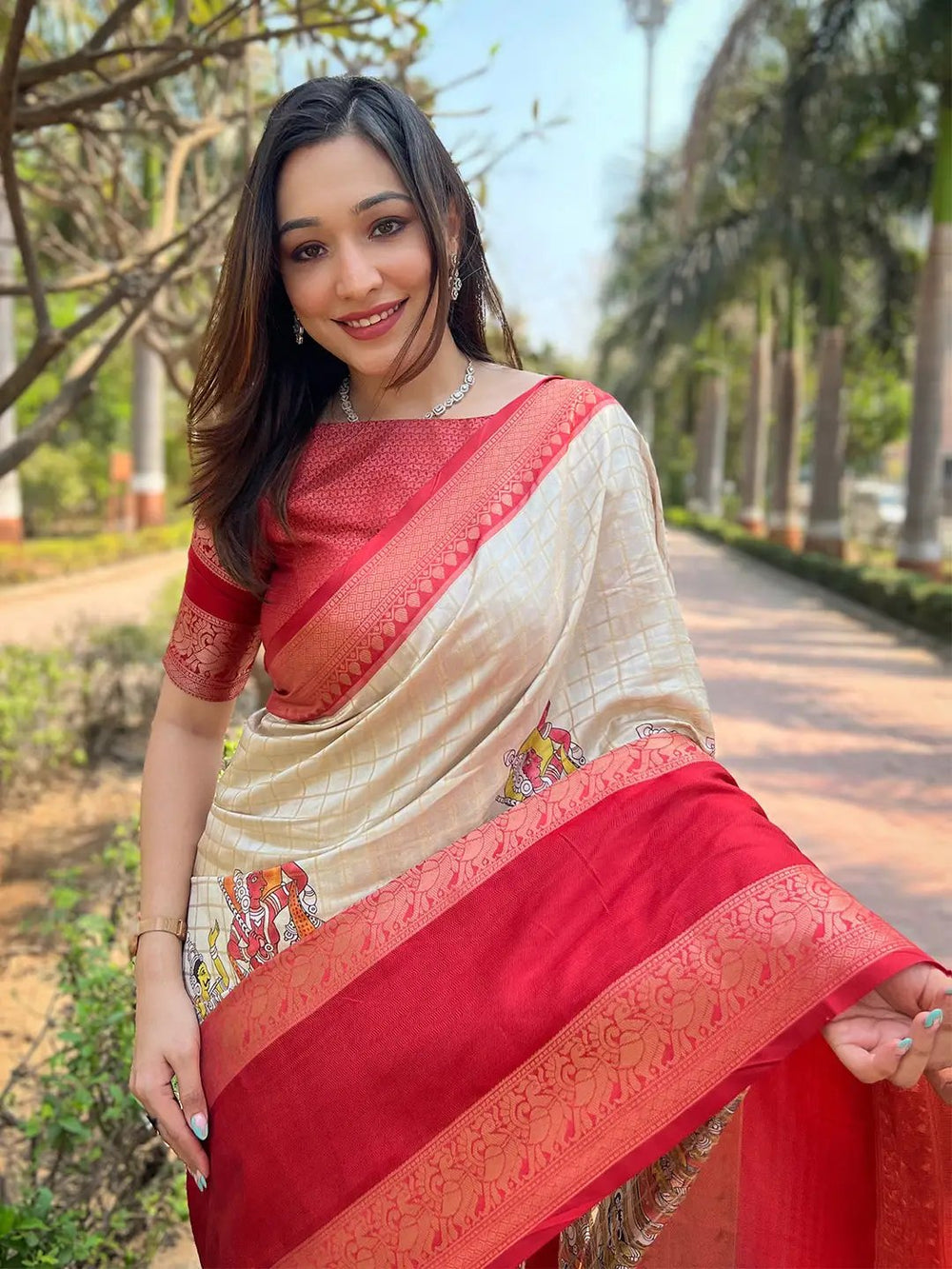 Wedding Wear Cream Color Banarasi Soft Silk Saree