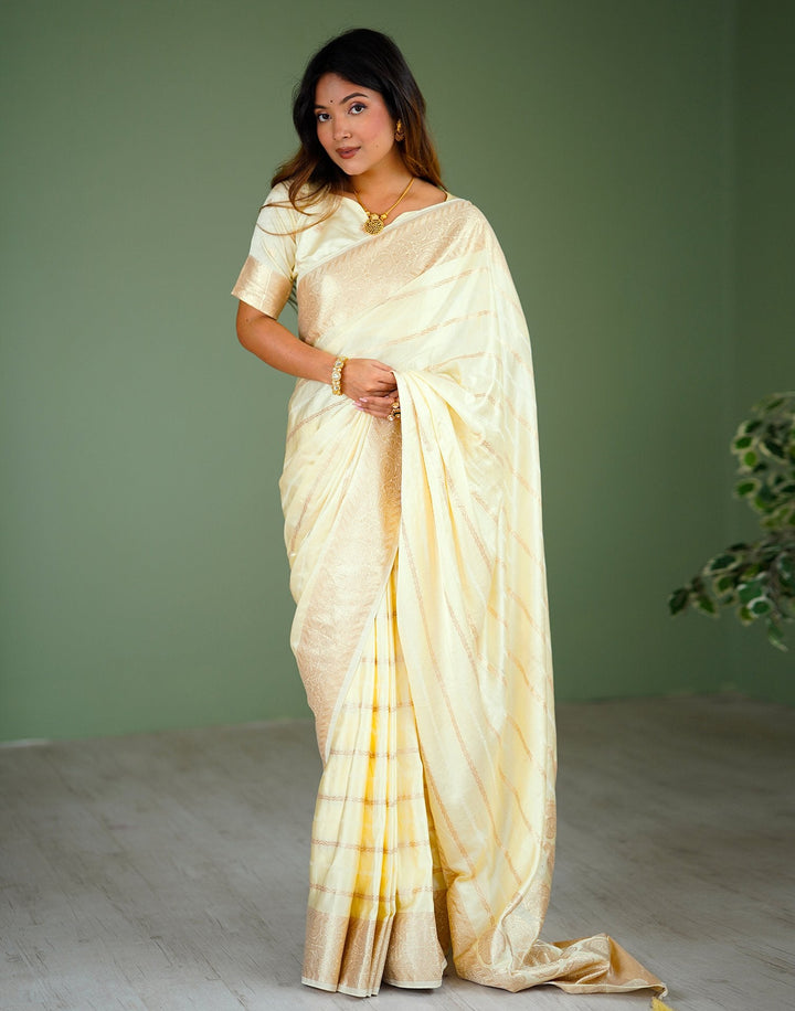 Wedding Wear Cream Color Kanjivaram Silk Saree