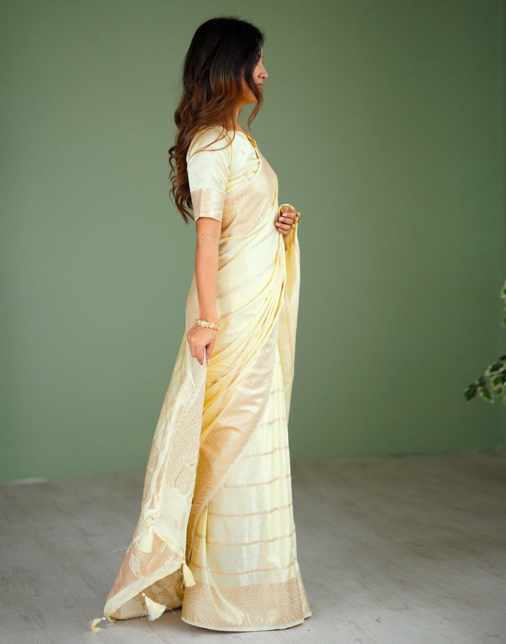 Wedding Wear Cream Color Kanjivaram Silk Saree