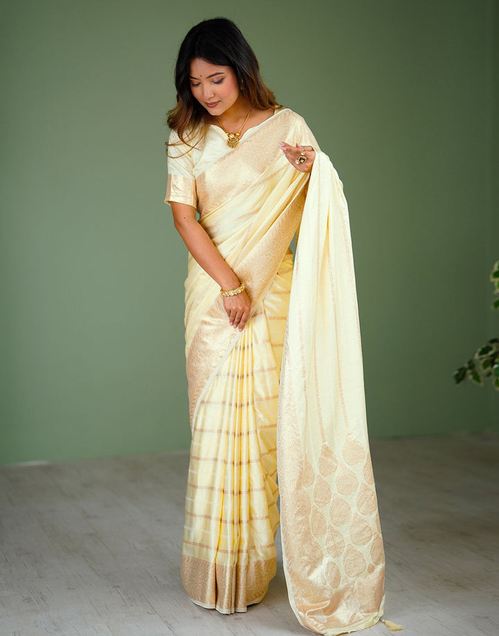 Wedding Wear Cream Color Kanjivaram Silk Saree