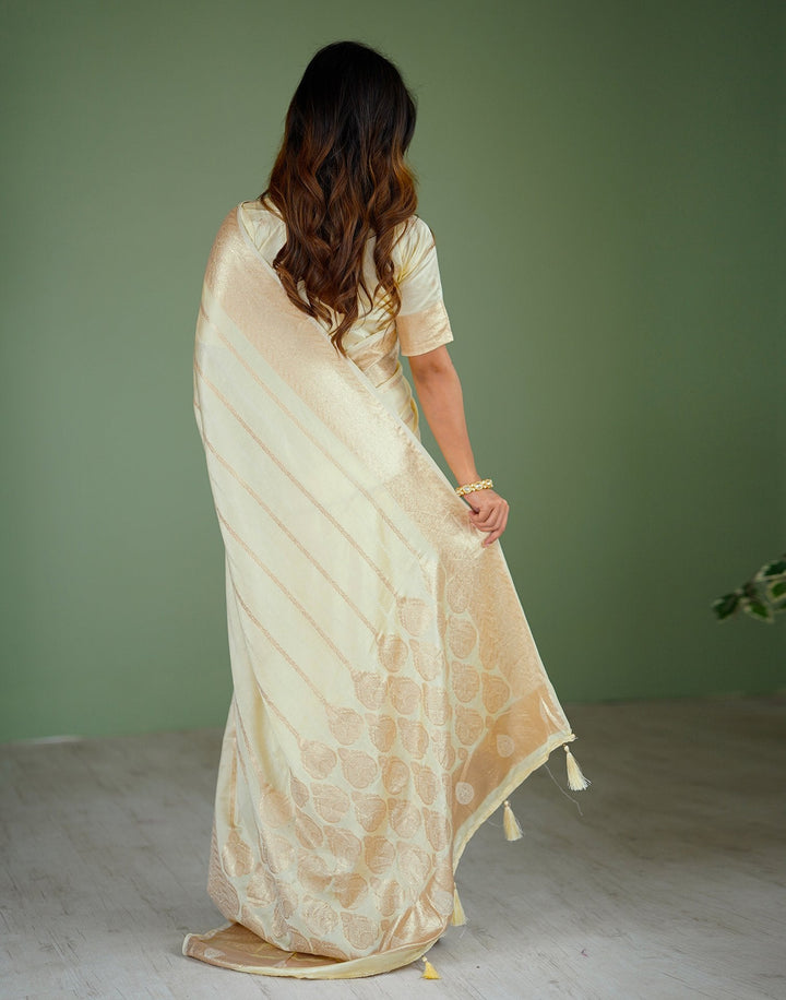 Wedding Wear Cream Color Kanjivaram Silk Saree