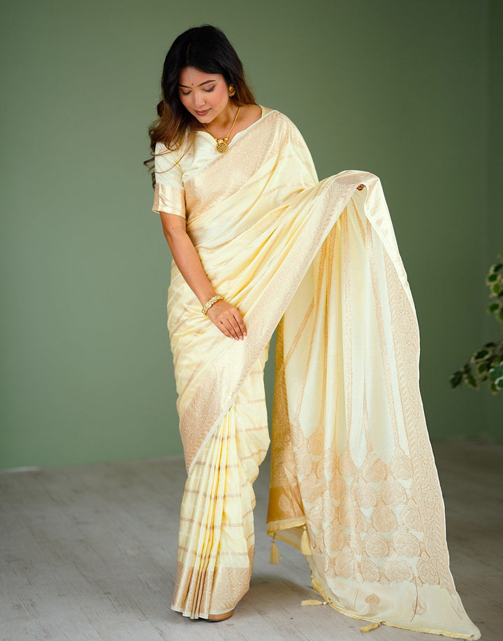 Wedding Wear Cream Color Kanjivaram Silk Saree