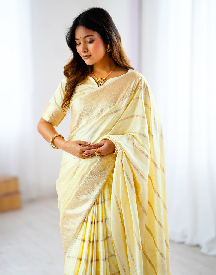 Wedding Wear Cream Color Kanjivaram Silk Saree