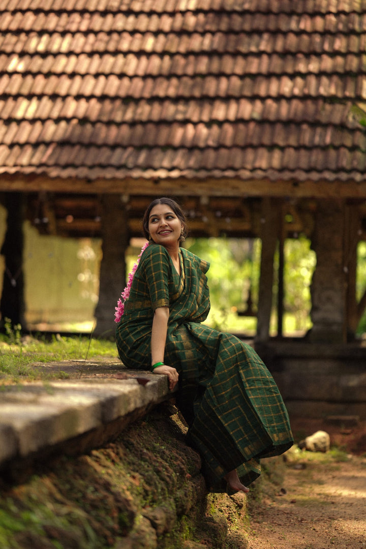 Wedding Wear Dark Green Color Cotton Silk Saree