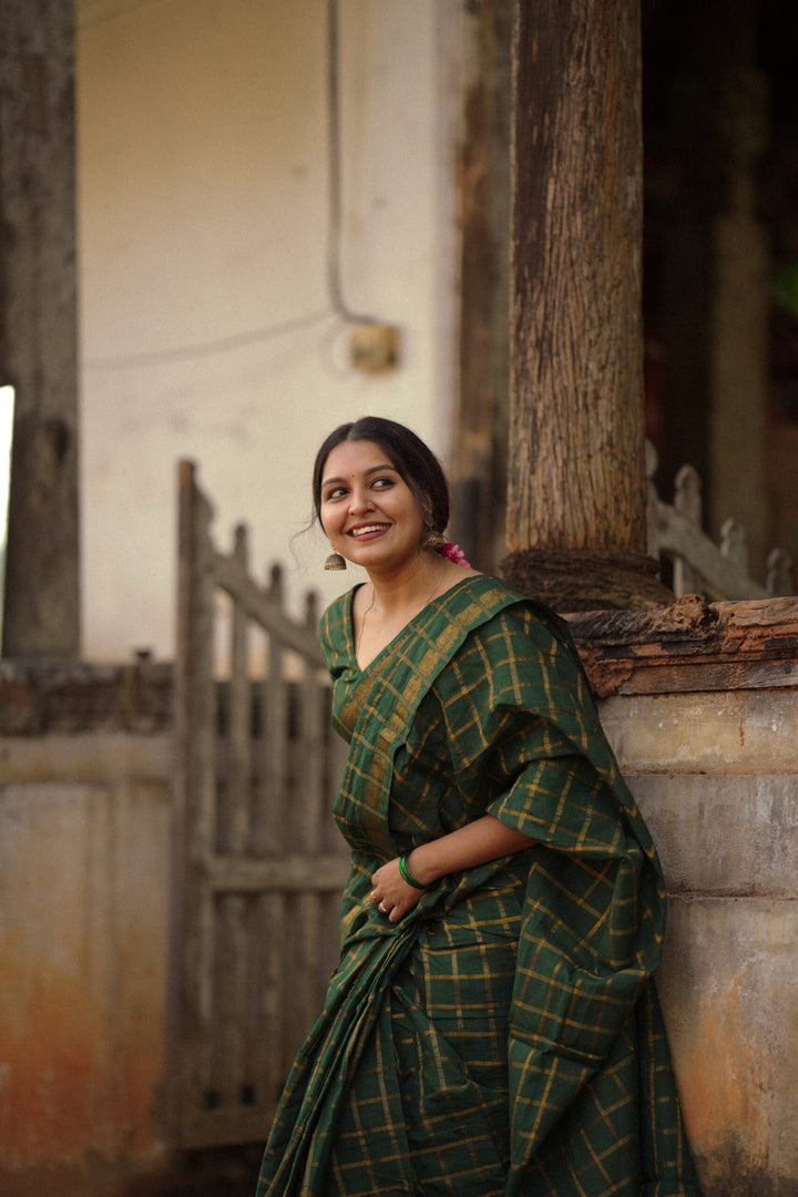 Wedding Wear Dark Green Color Cotton Silk Saree