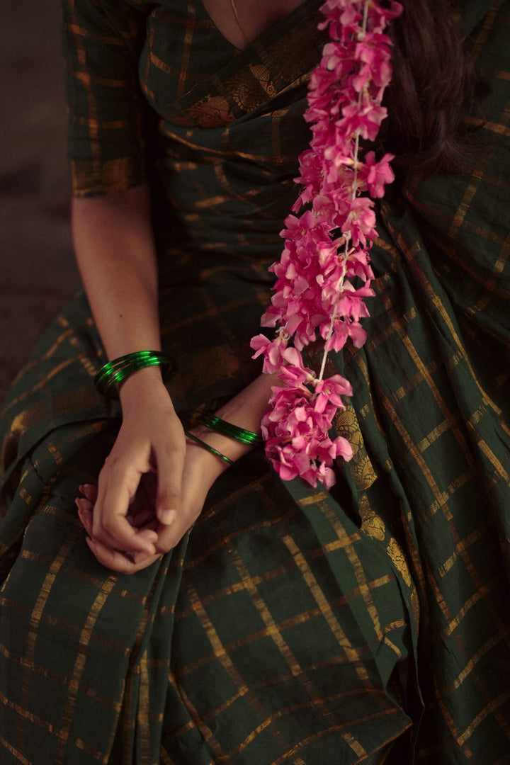 Wedding Wear Dark Green Color Cotton Silk Saree