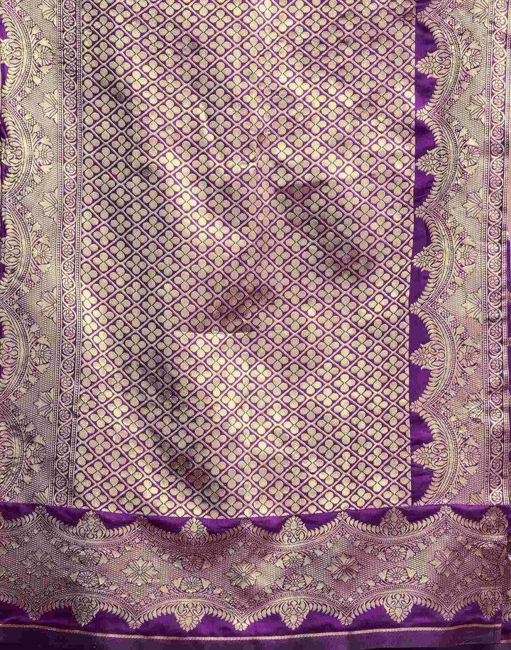 Wedding Wear Dark Purple Color Banarasi Silk Woven Saree