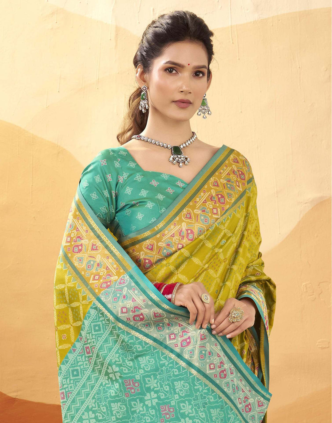 Wedding Wear Green Color Patola Silk Saree