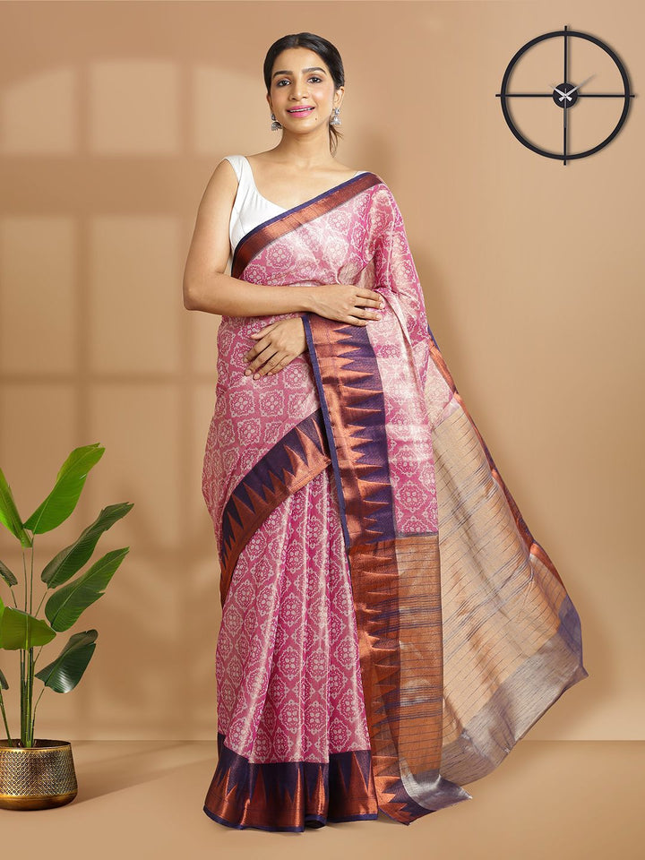 Wedding Wear Magenta Color Tissue Silk Saree
