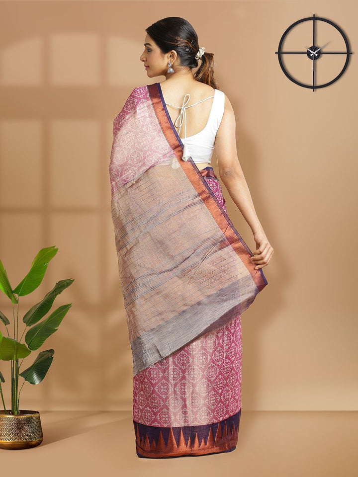 Wedding Wear Magenta Color Tissue Silk Saree