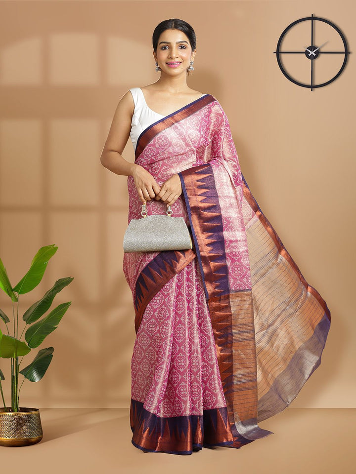 Wedding Wear Magenta Color Tissue Silk Saree