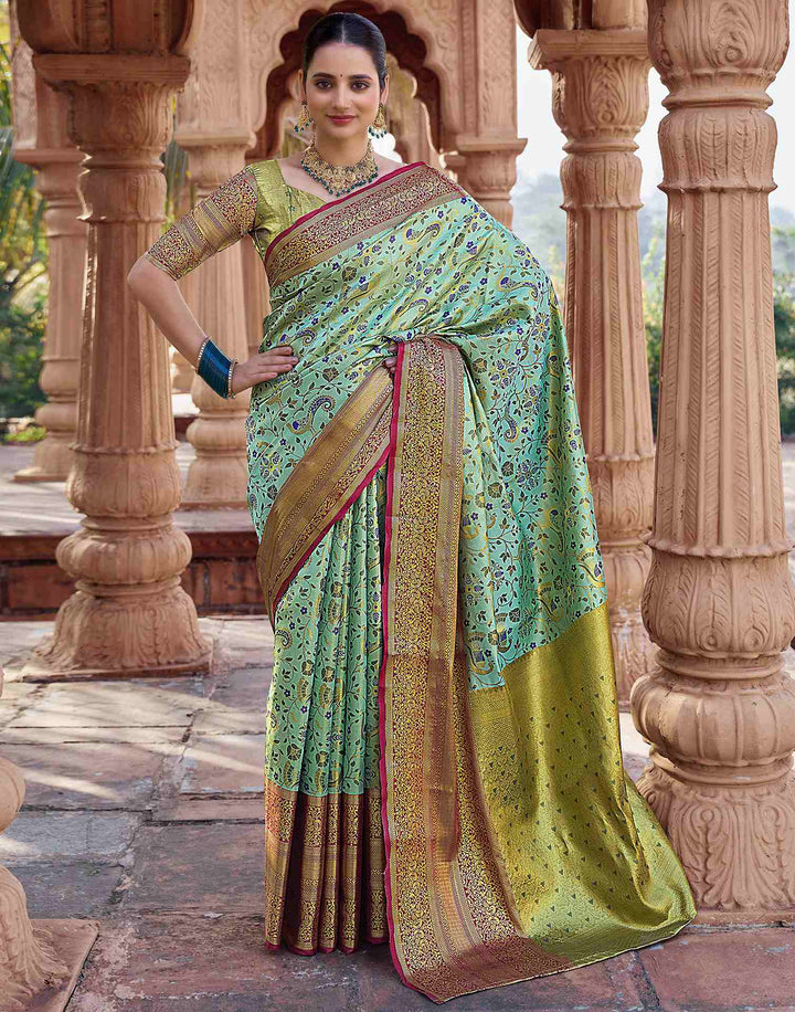 Wedding Wear Mint Green Color Kanjivaram Silk Saree
