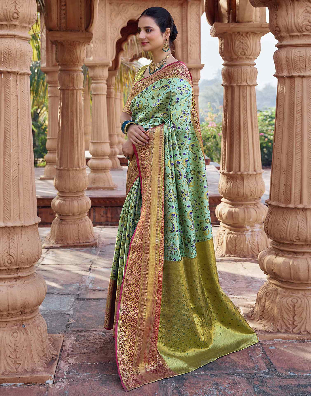 Wedding Wear Mint Green Color Kanjivaram Silk Saree