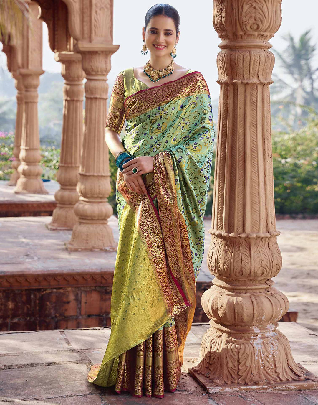 Wedding Wear Mint Green Color Kanjivaram Silk Saree