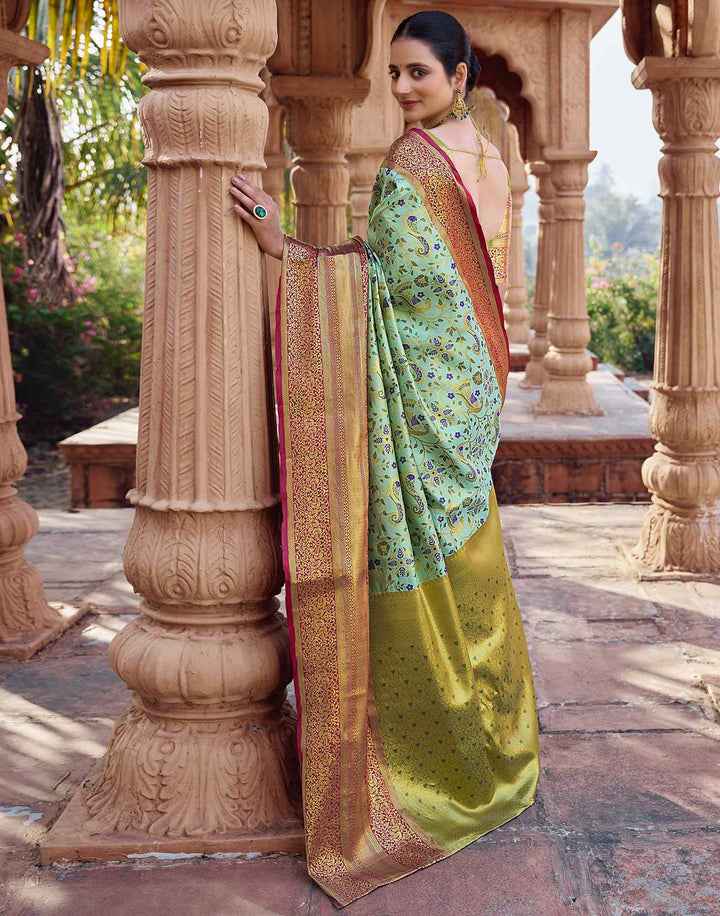 Wedding Wear Mint Green Color Kanjivaram Silk Saree