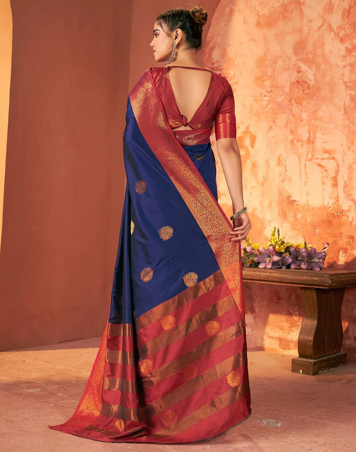 Wedding Wear Navy Blue Color Banarasi Silk Woven Saree